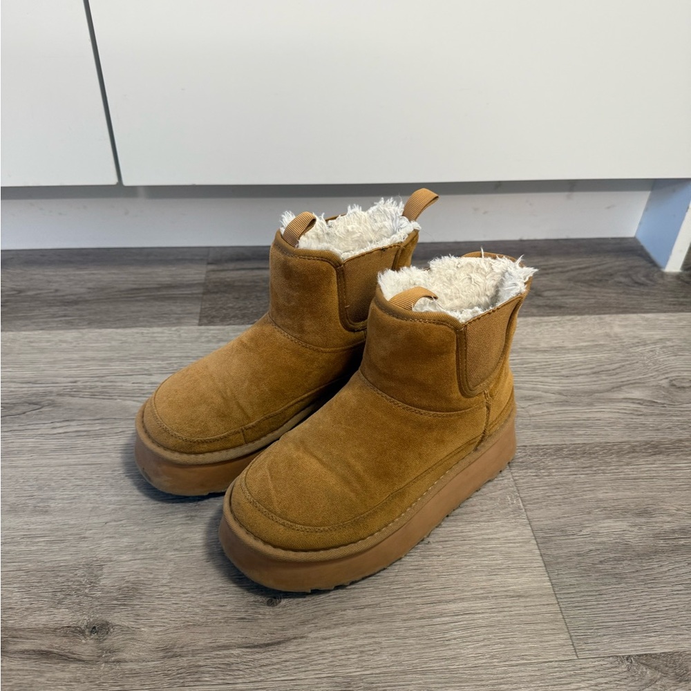 Call It Spring Tan Suede Faux Fur Lined Ankle Boots